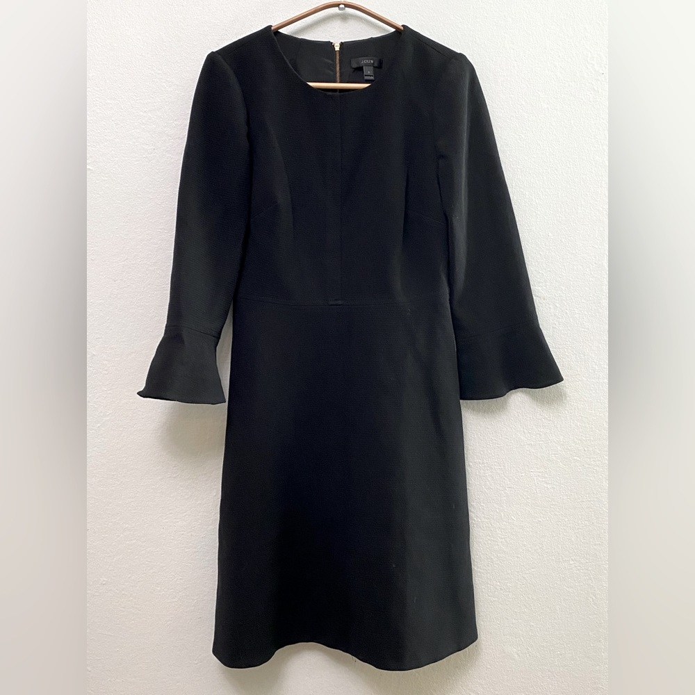 J Crew ruffle 3/4 sleeve dress, black sz 0
